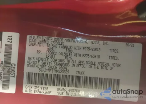 2021 Toyota Tundra Sr5 из США, поврежденный, VIN 5TFDY5F17MX025529